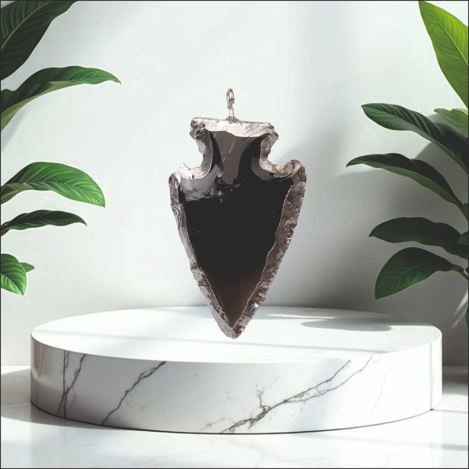 Black Obsidian Crystal Arrowhead Pendant