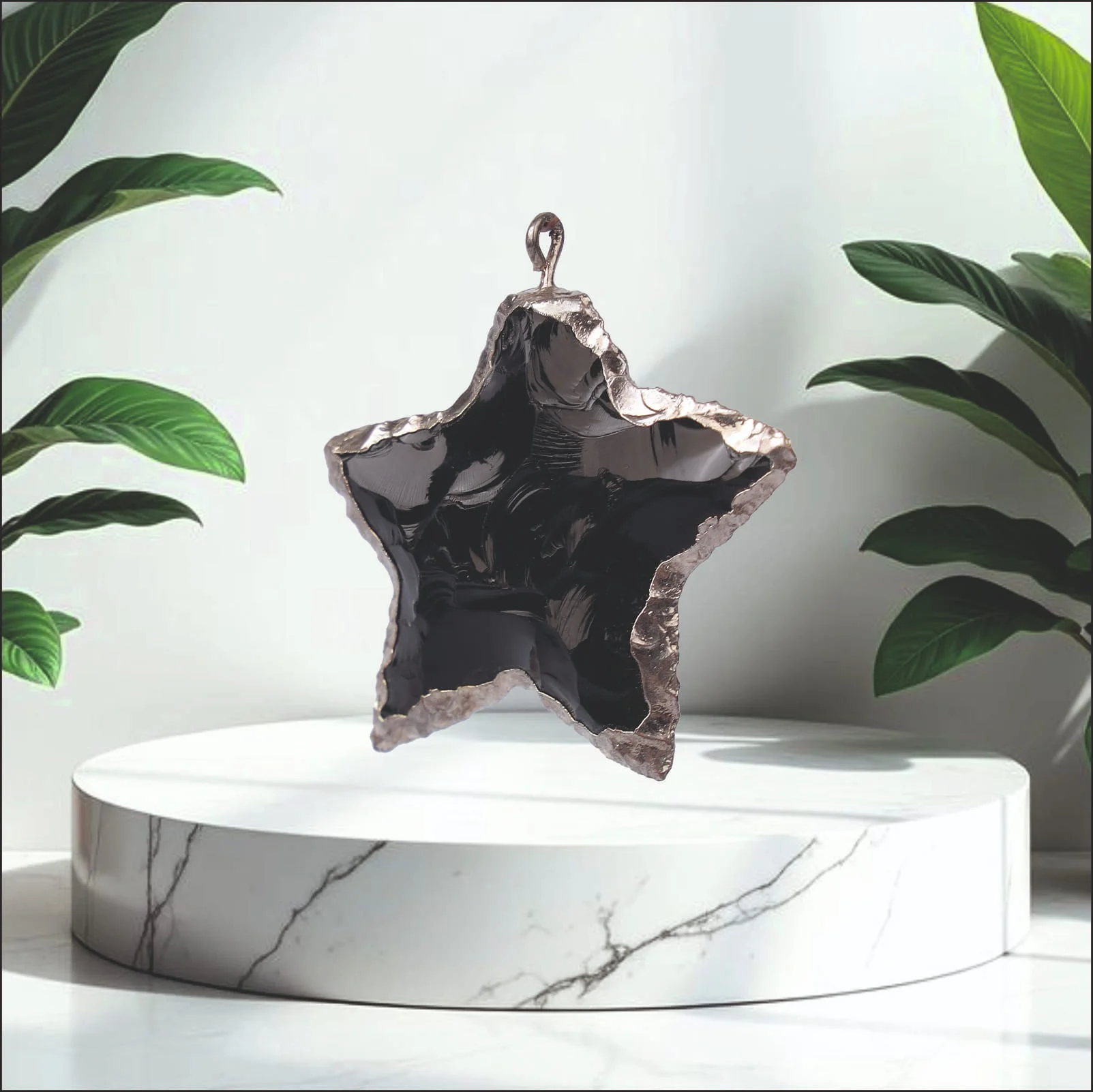 Black Obsidian Sea Star Starfish Shaped Pendant 