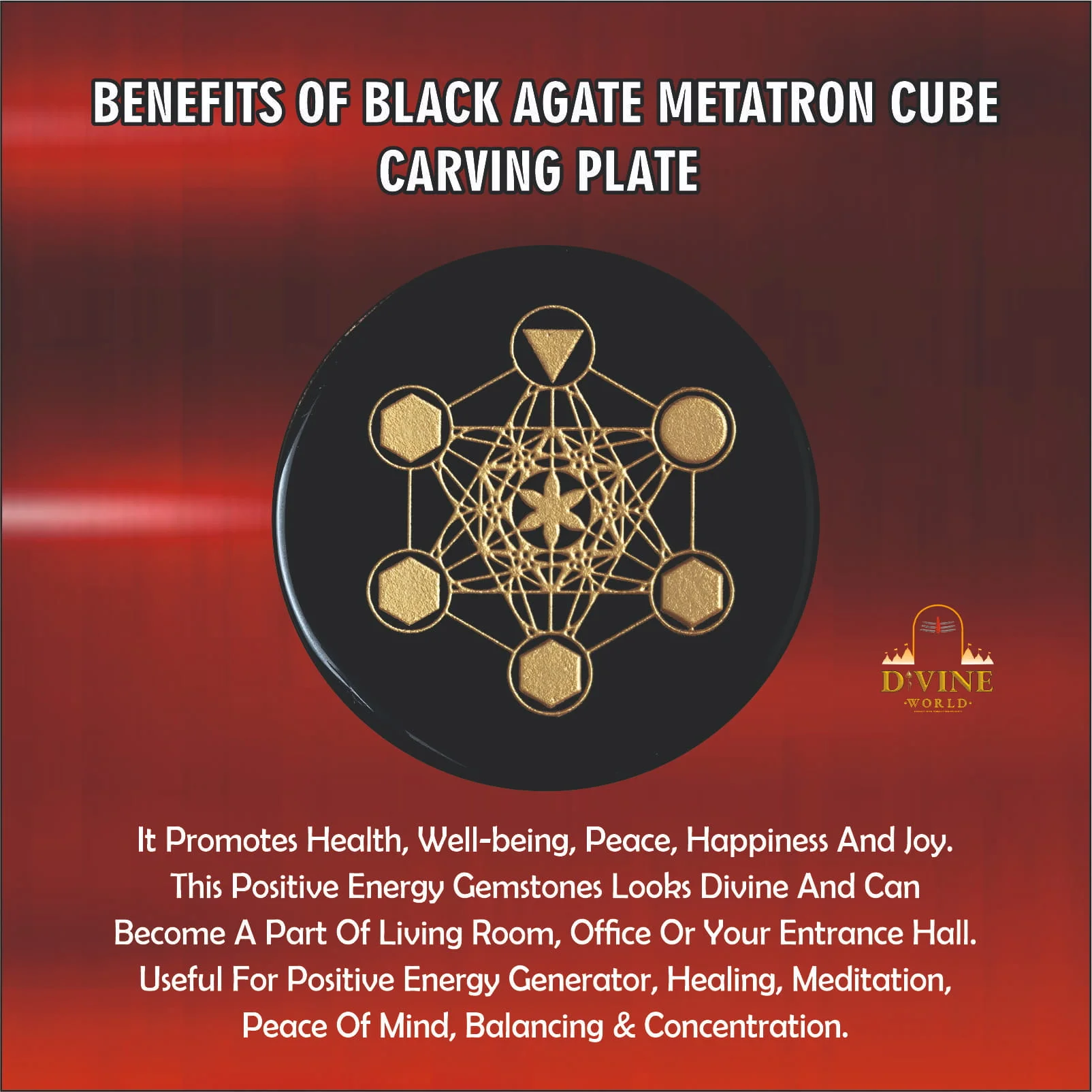 Black Agate Metatron Cube Carving Plate