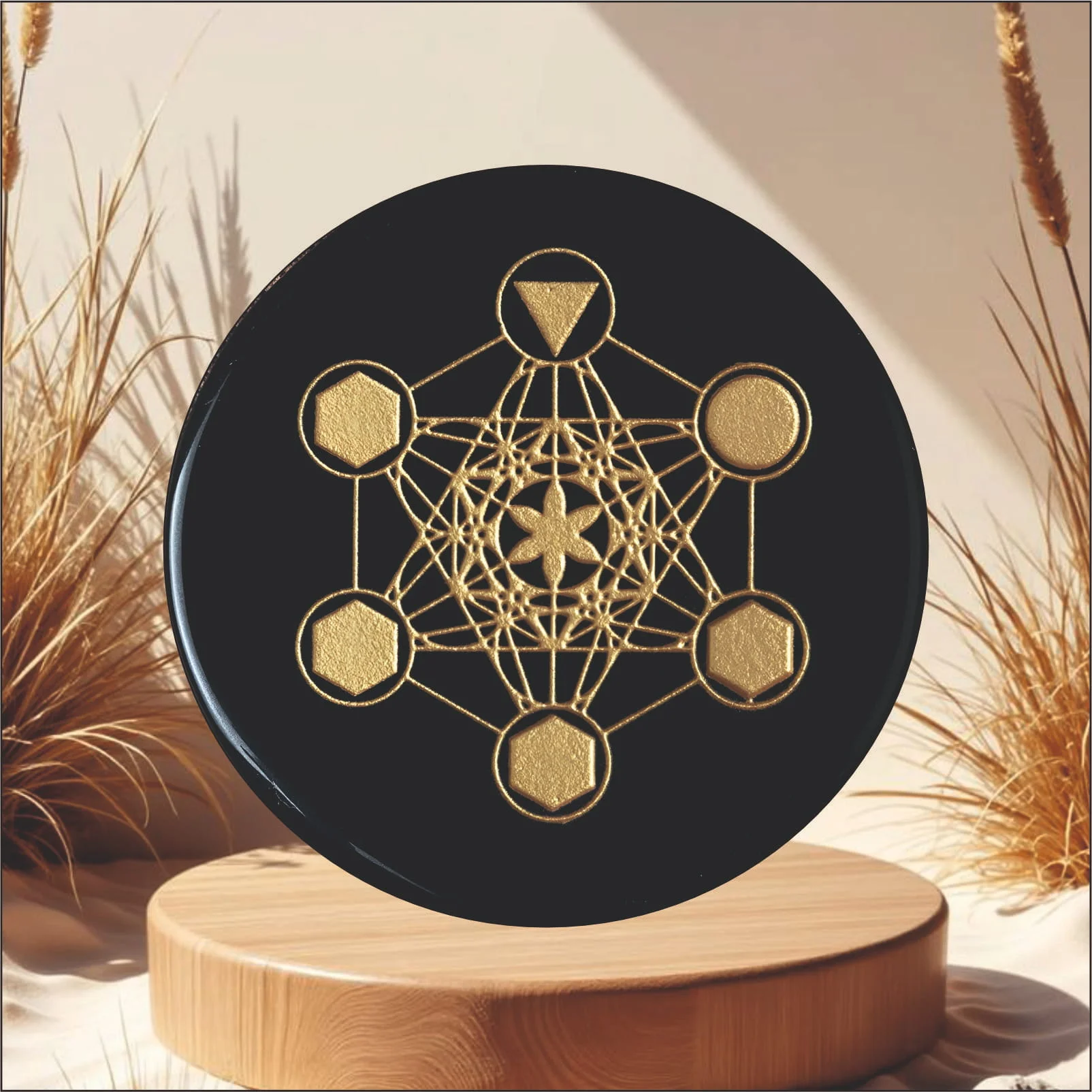Black Agate Metatron Cube Carving Plate
