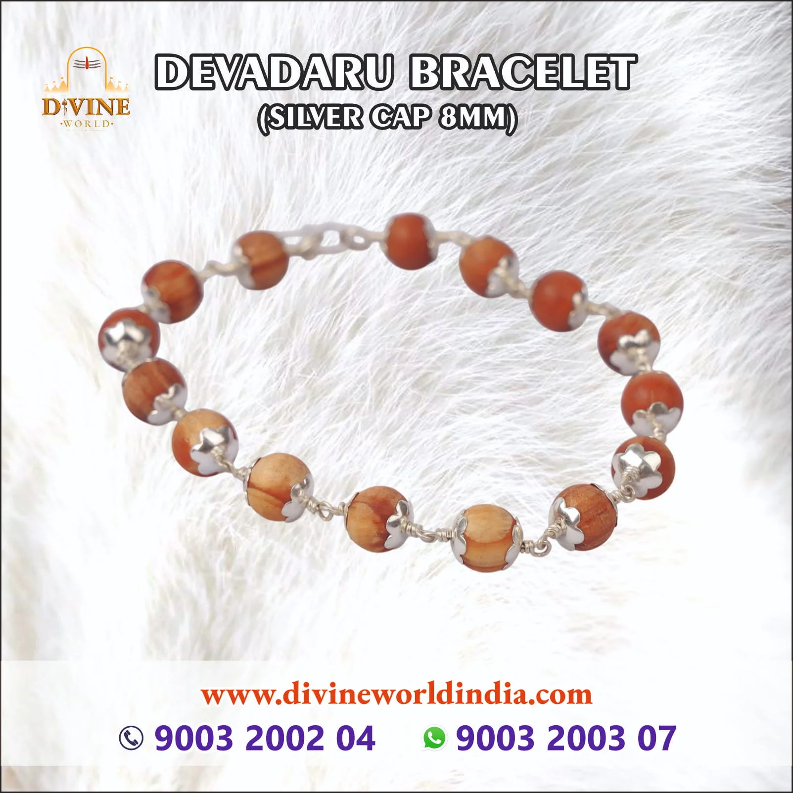 Devadaru Bracelet Silver Cap 8mm