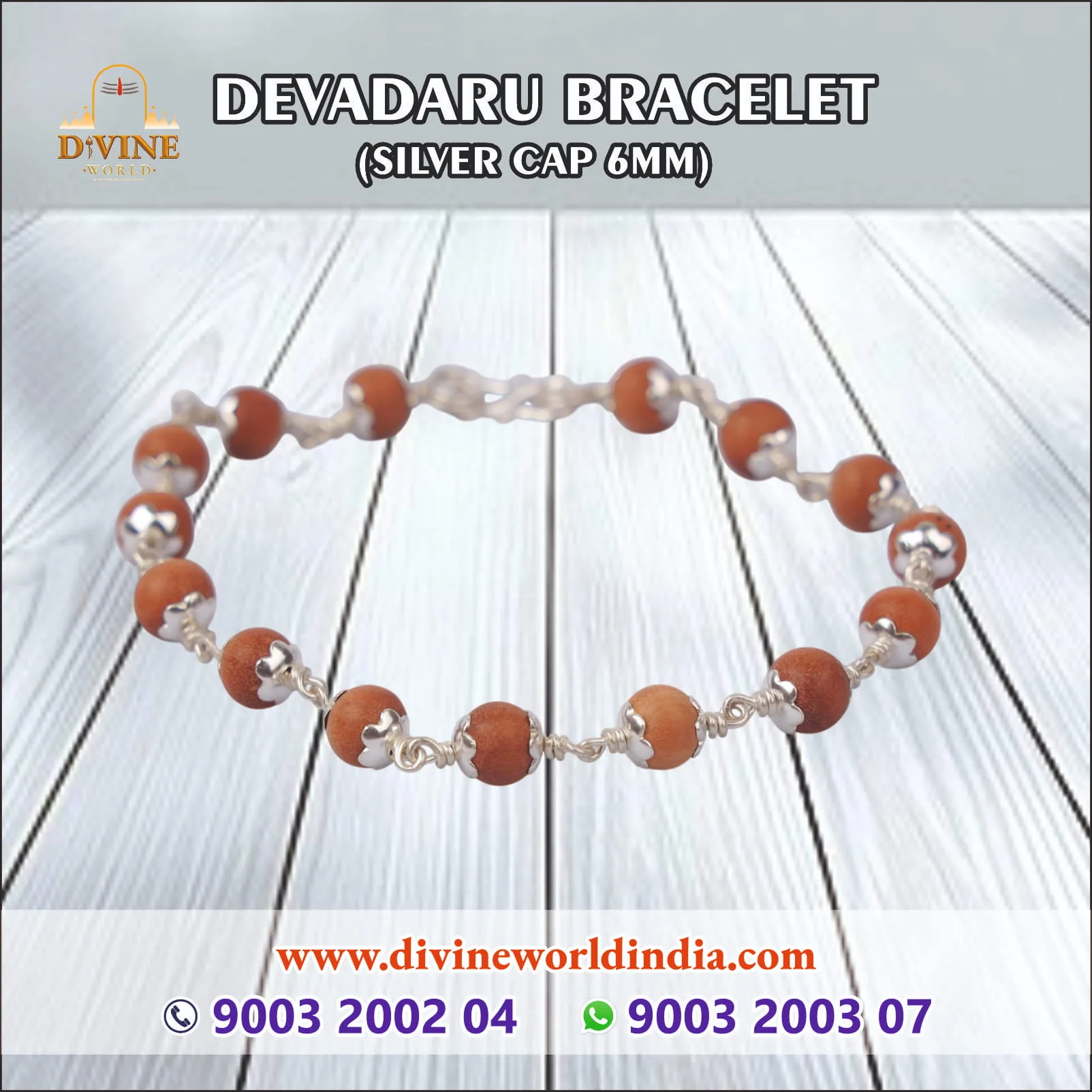 Devadaru Bracelet Silver Cap 6mm