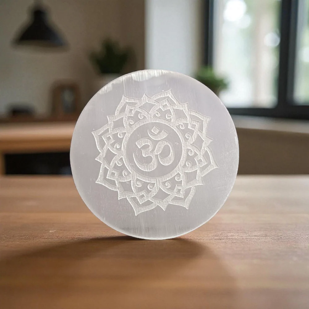 ENGRAVED OM SELENITE  PLATE