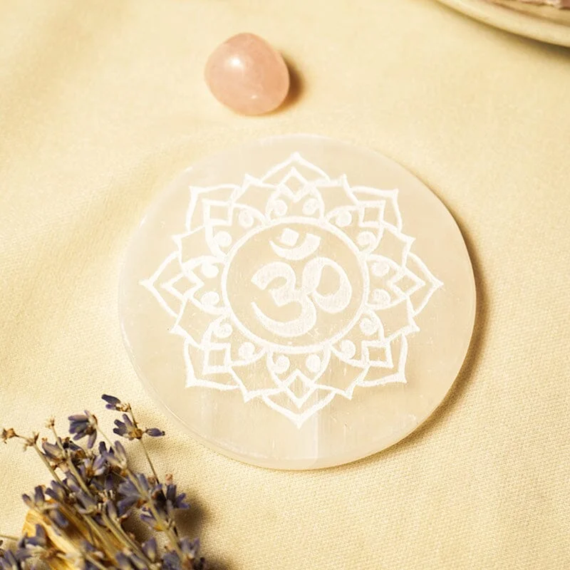 ENGRAVED OM SELENITE  PLATE