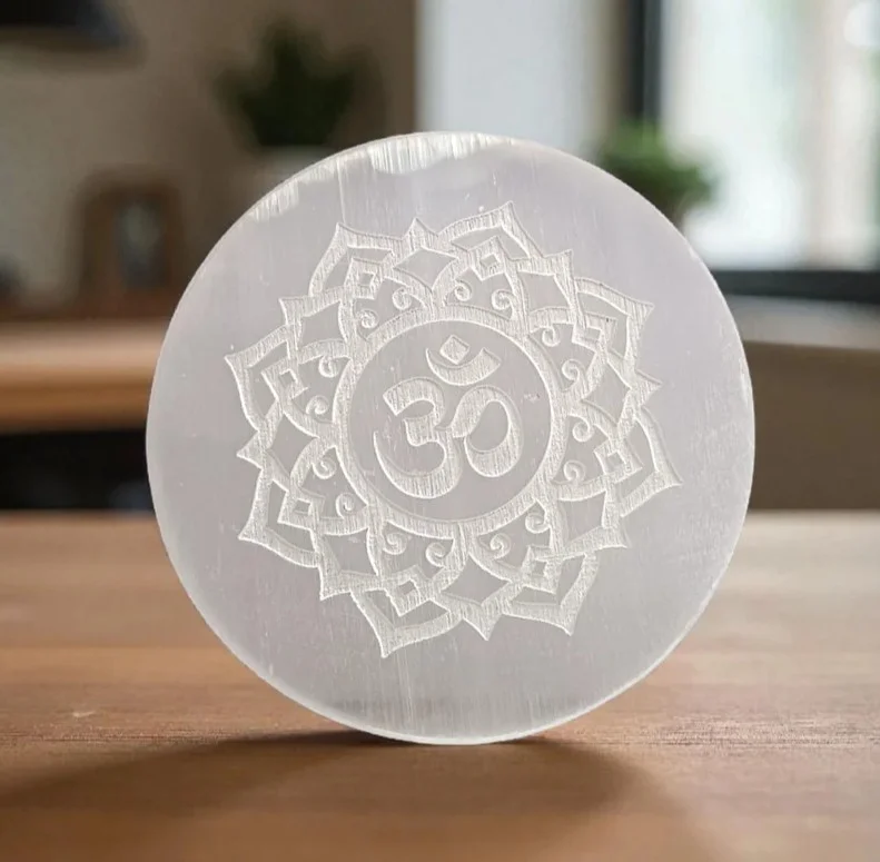 ENGRAVED OM SELENITE  PLATE
