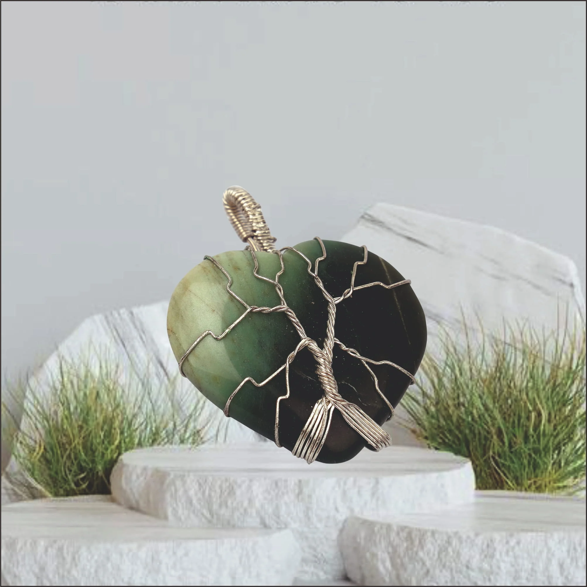  Natural Green Aventurine Necklace Wire Wrapped Stone Heart Pendant