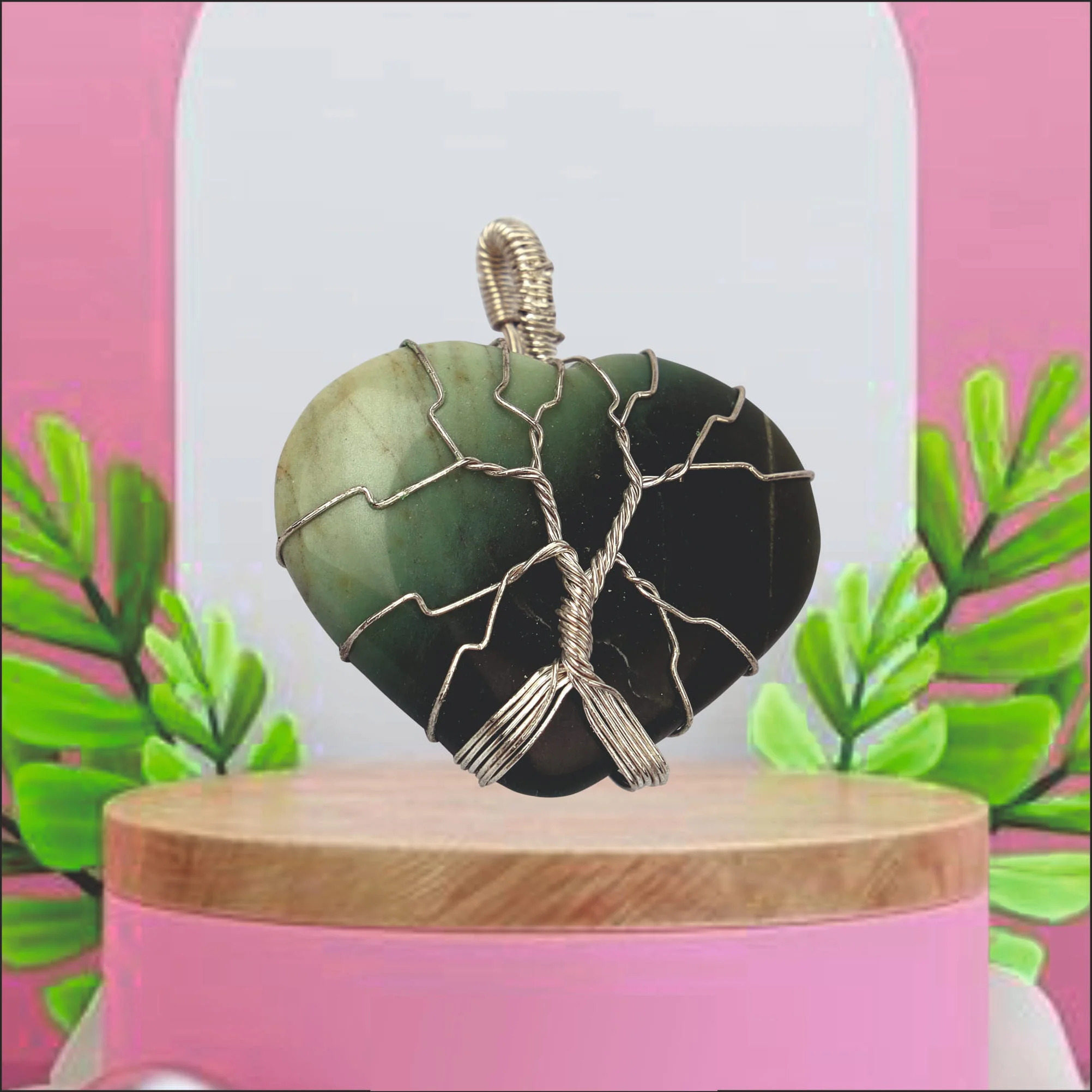  Natural Green Aventurine Necklace Wire Wrapped Stone Heart Pendant