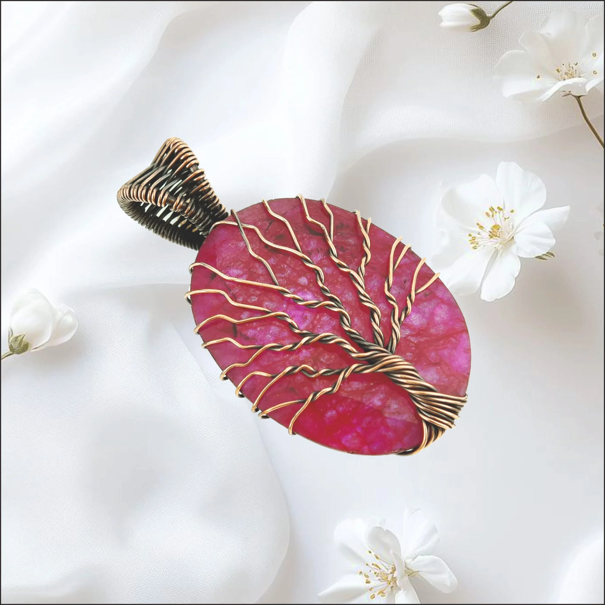 Pink Raspberry Teardrop Agate Pendant 