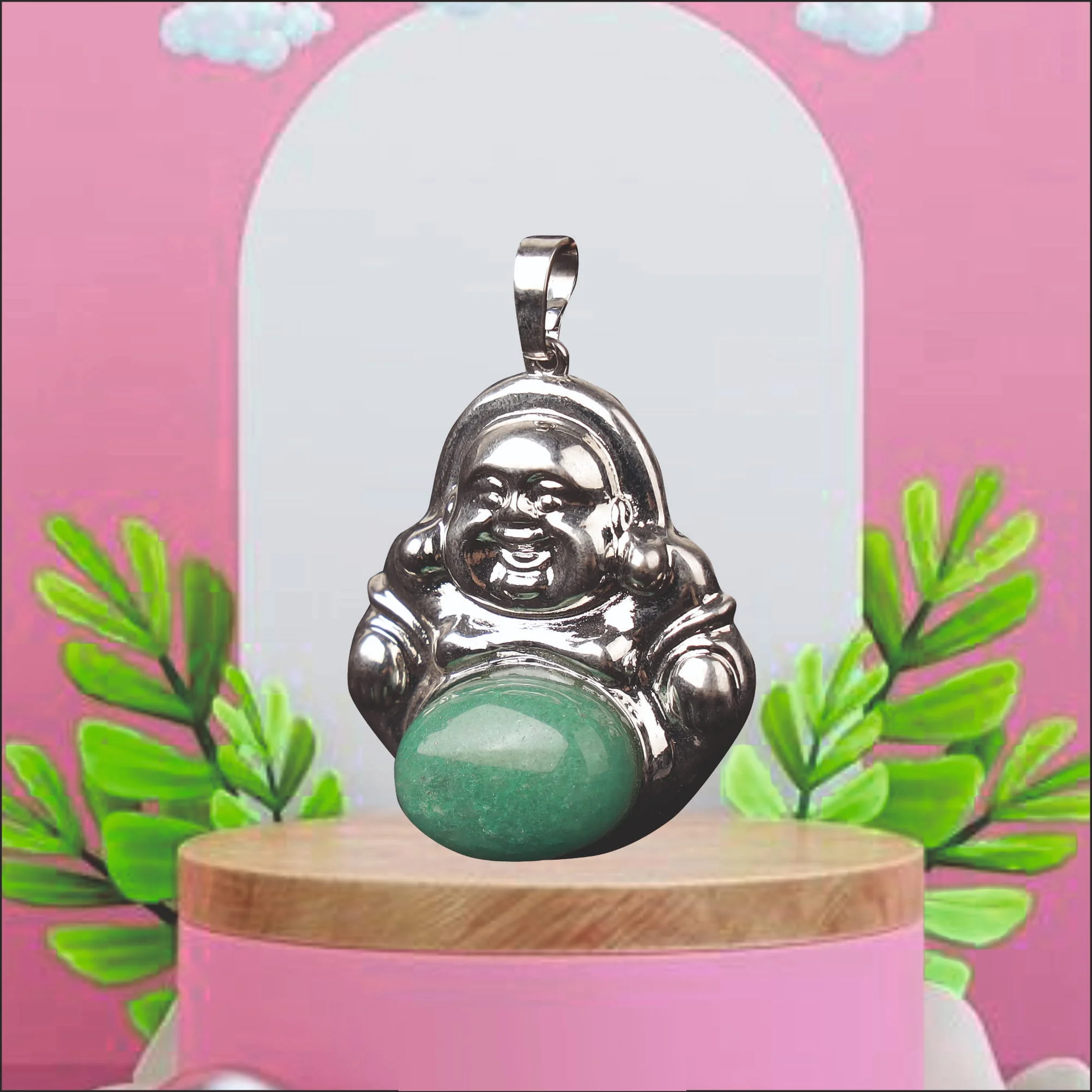 GREEN JADE BELLY BUDDHA  PENDANT
