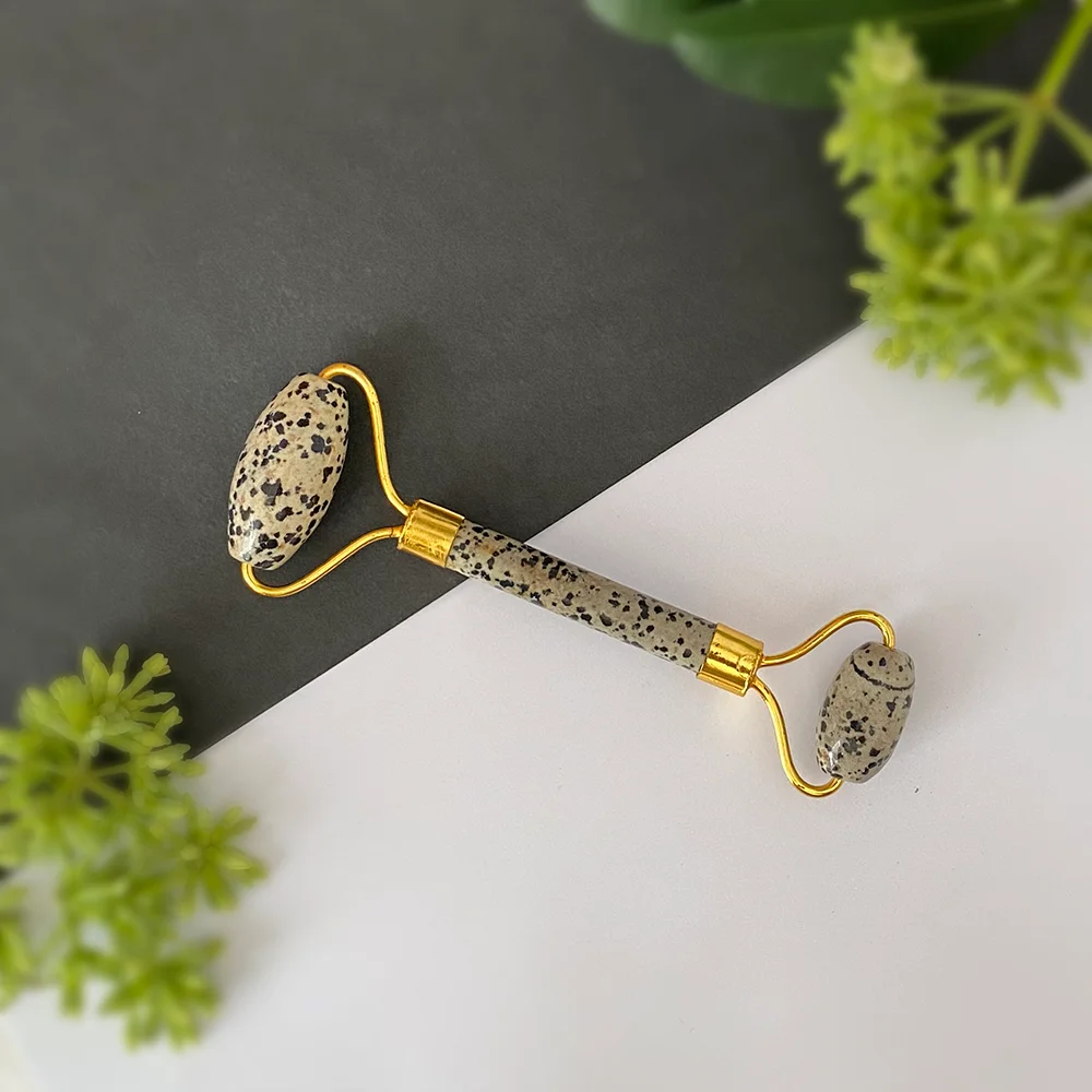Natural Stone Dalmatian Jasper Face Massage Roller Stone