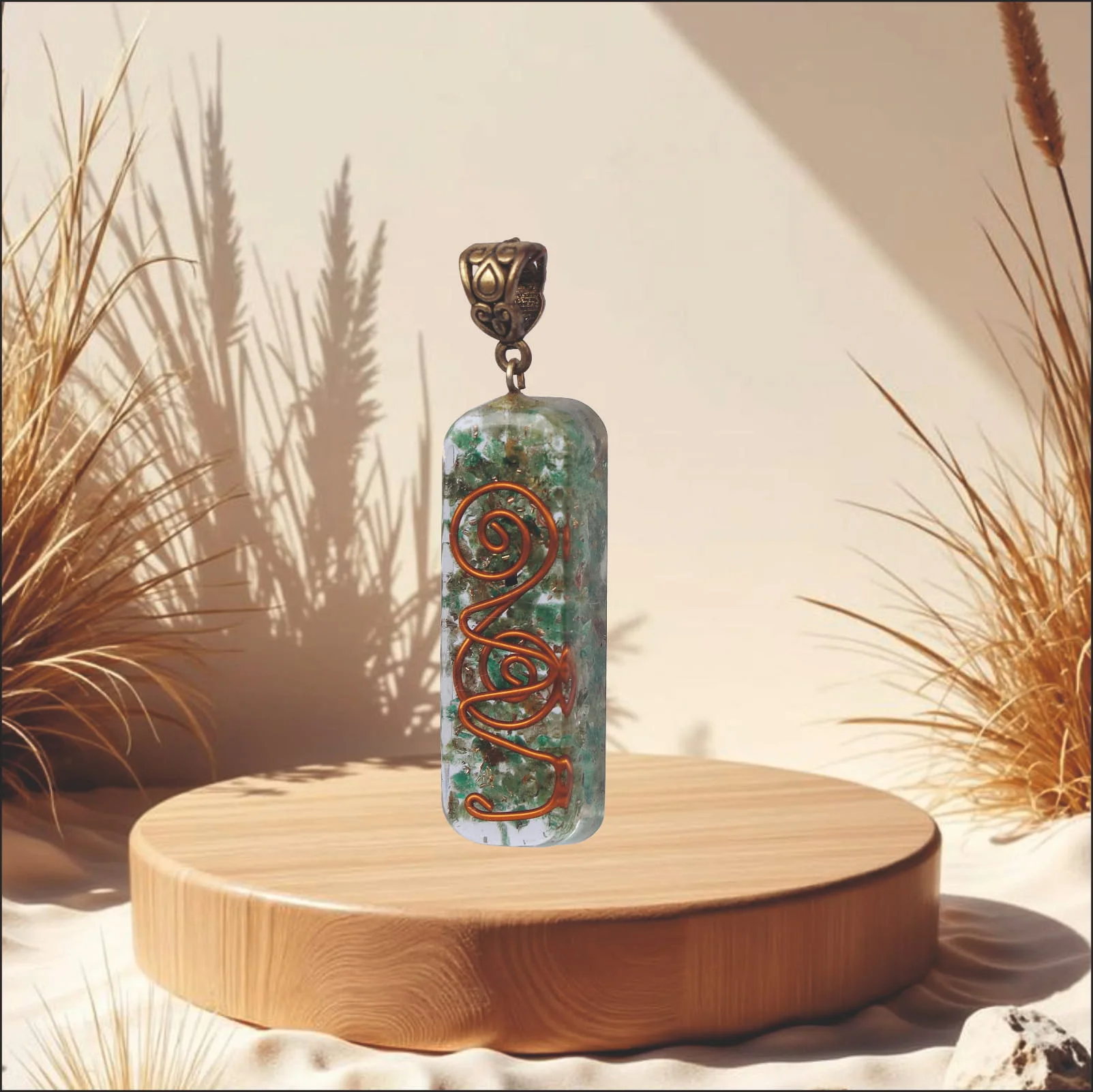 Green Jade Orgone Energy Healing Pipe Pendant