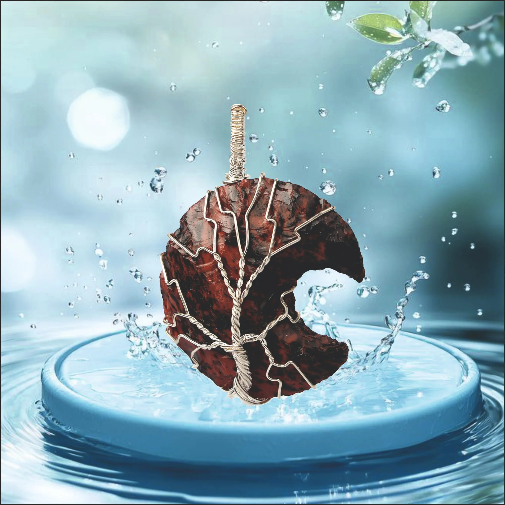   Mahogany Jasper moon wire wrap pendant