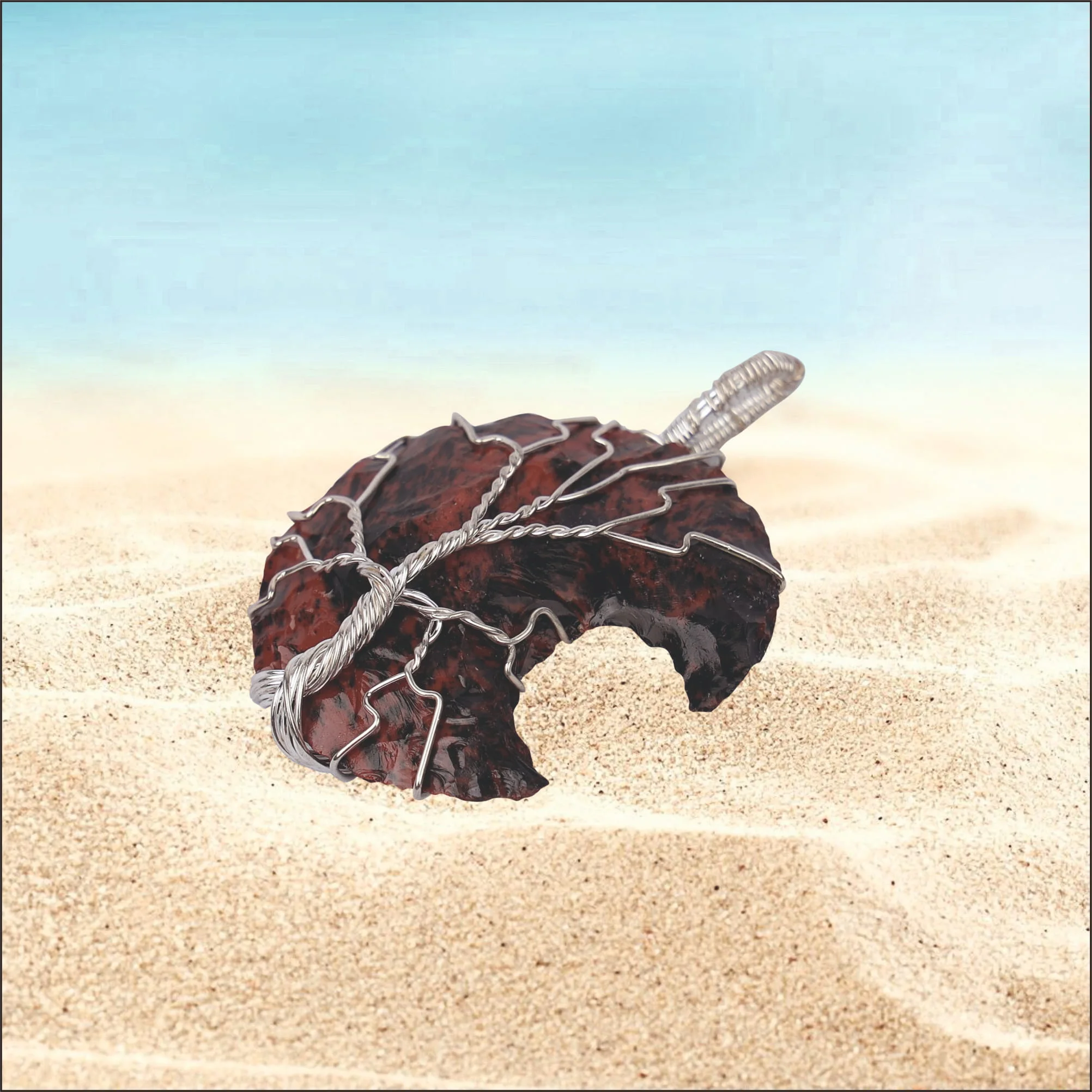   Mahogany Jasper moon wire wrap pendant
