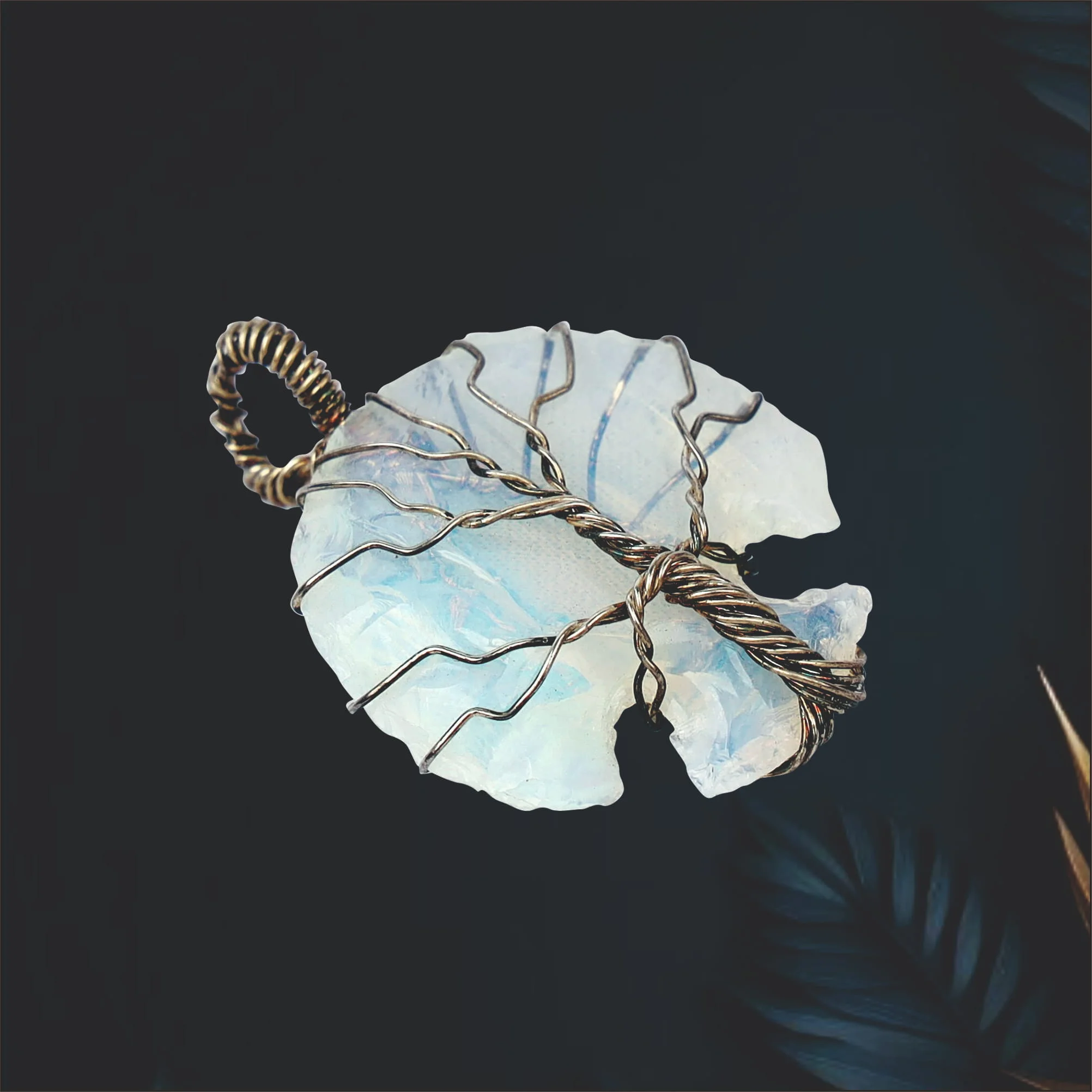 WIRE WRAP AROUND MOON OPALITE  OPAL PENDANT 