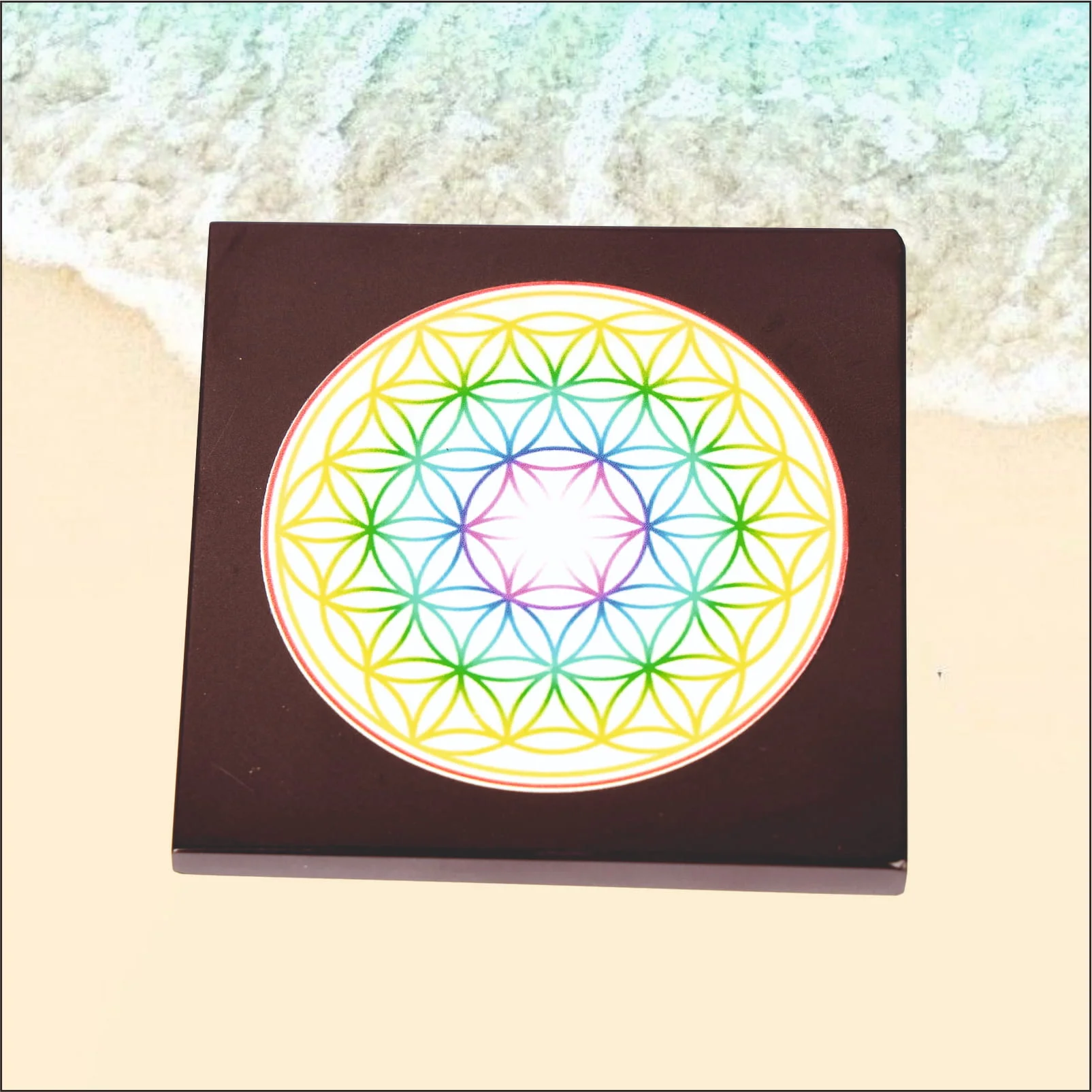 The flower of life sacred geometry in rainbow colors art black agate board