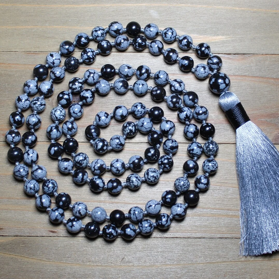 Snowflake Obsidian Buddhist Style Mala