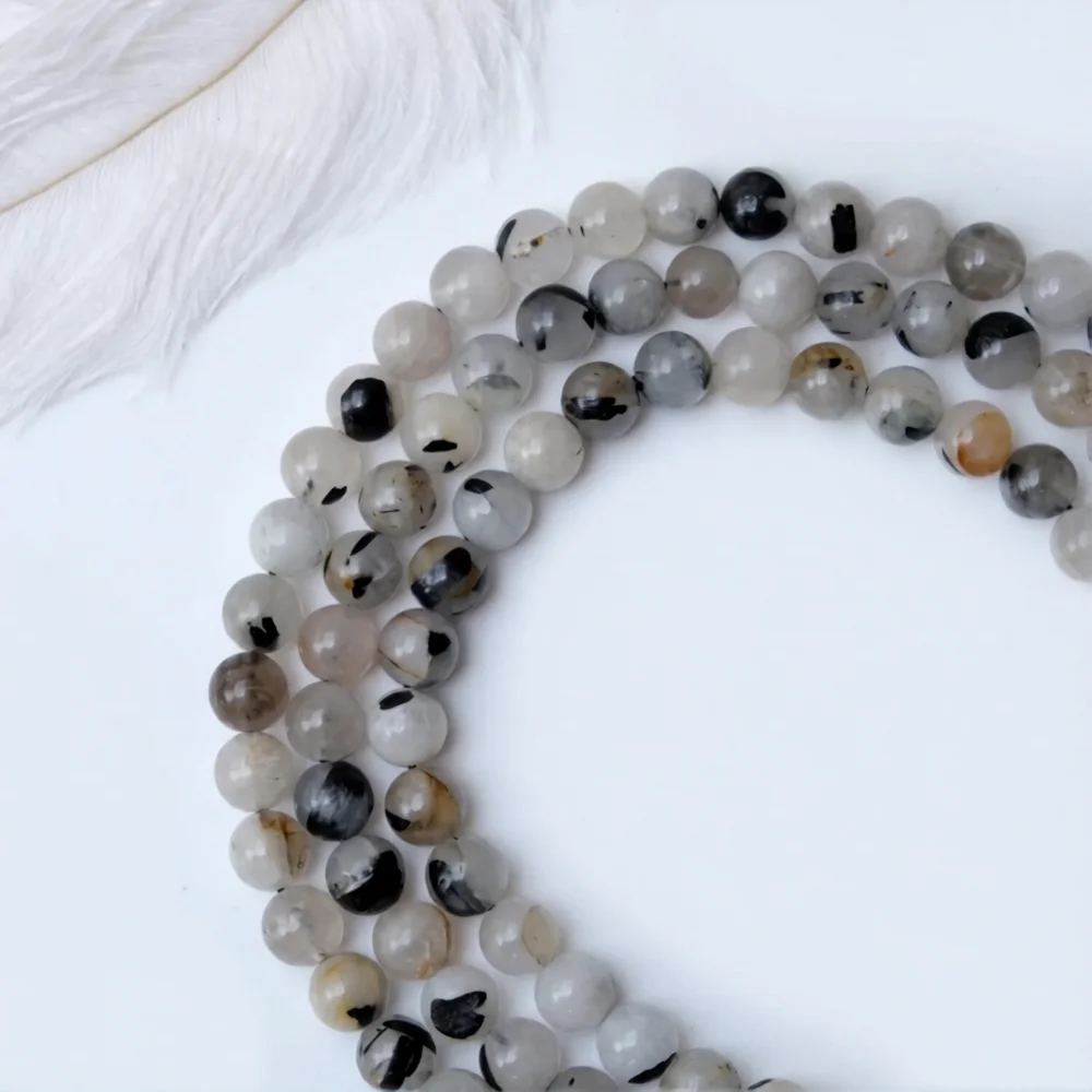 CRYSTAL HEAVEN BLACK RUTILATED  QUARTZ CRYSTAL JAPA MALA