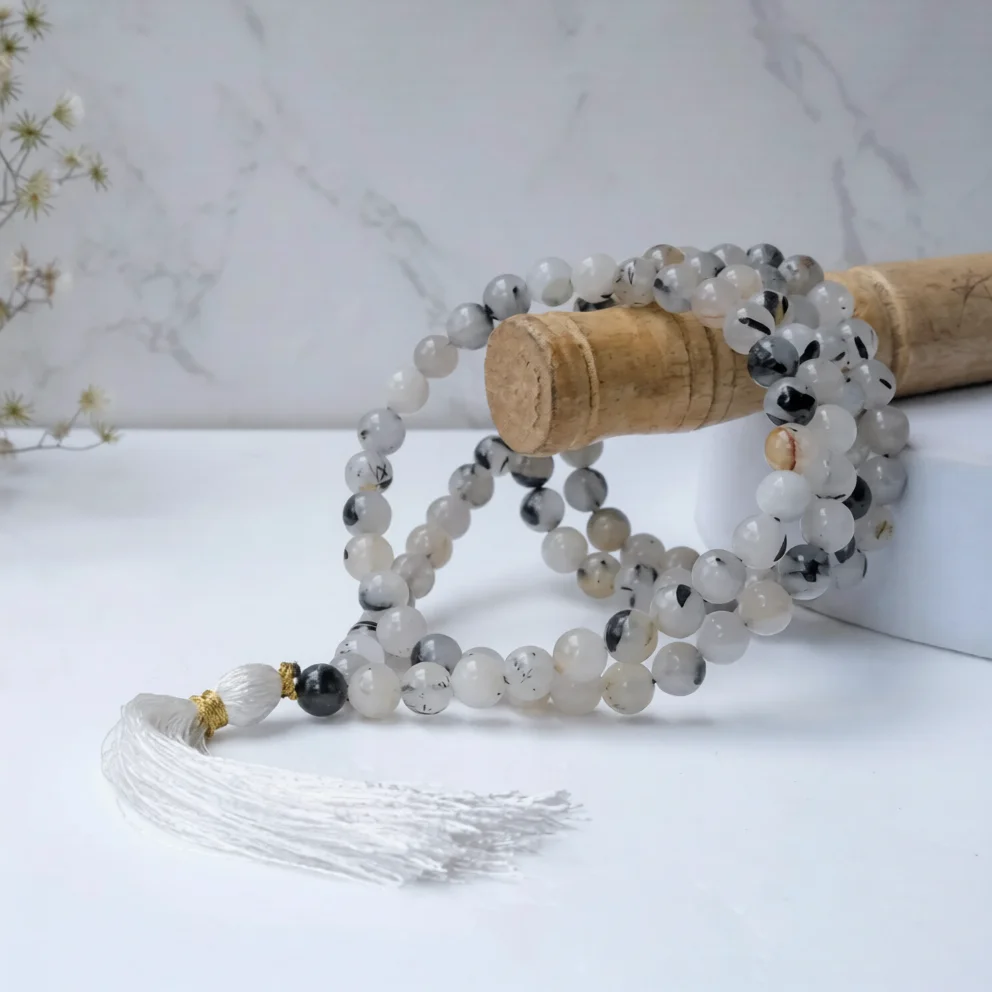 CRYSTAL HEAVEN BLACK RUTILATED  QUARTZ CRYSTAL JAPA MALA