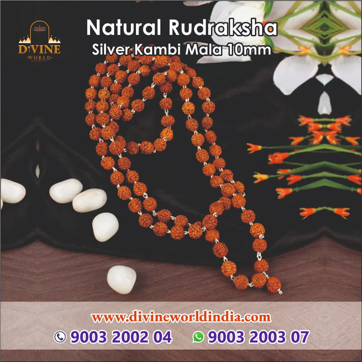 RUDRAKSHA SILVER KAMBI 10mm