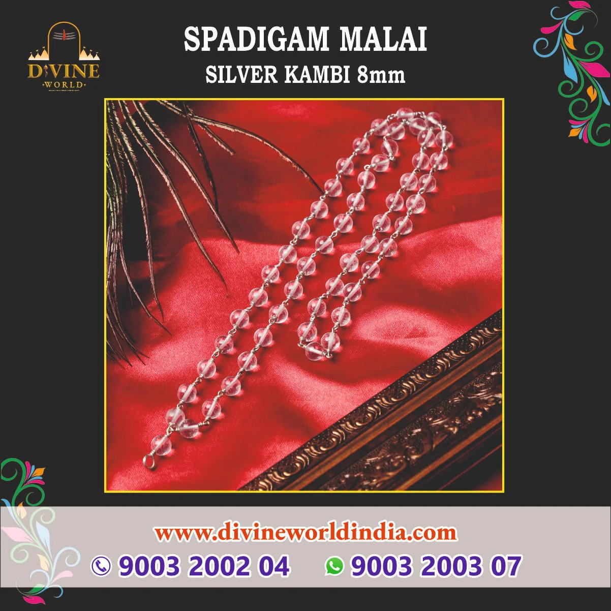 Sphatik Malai Silver Kambi 8MM