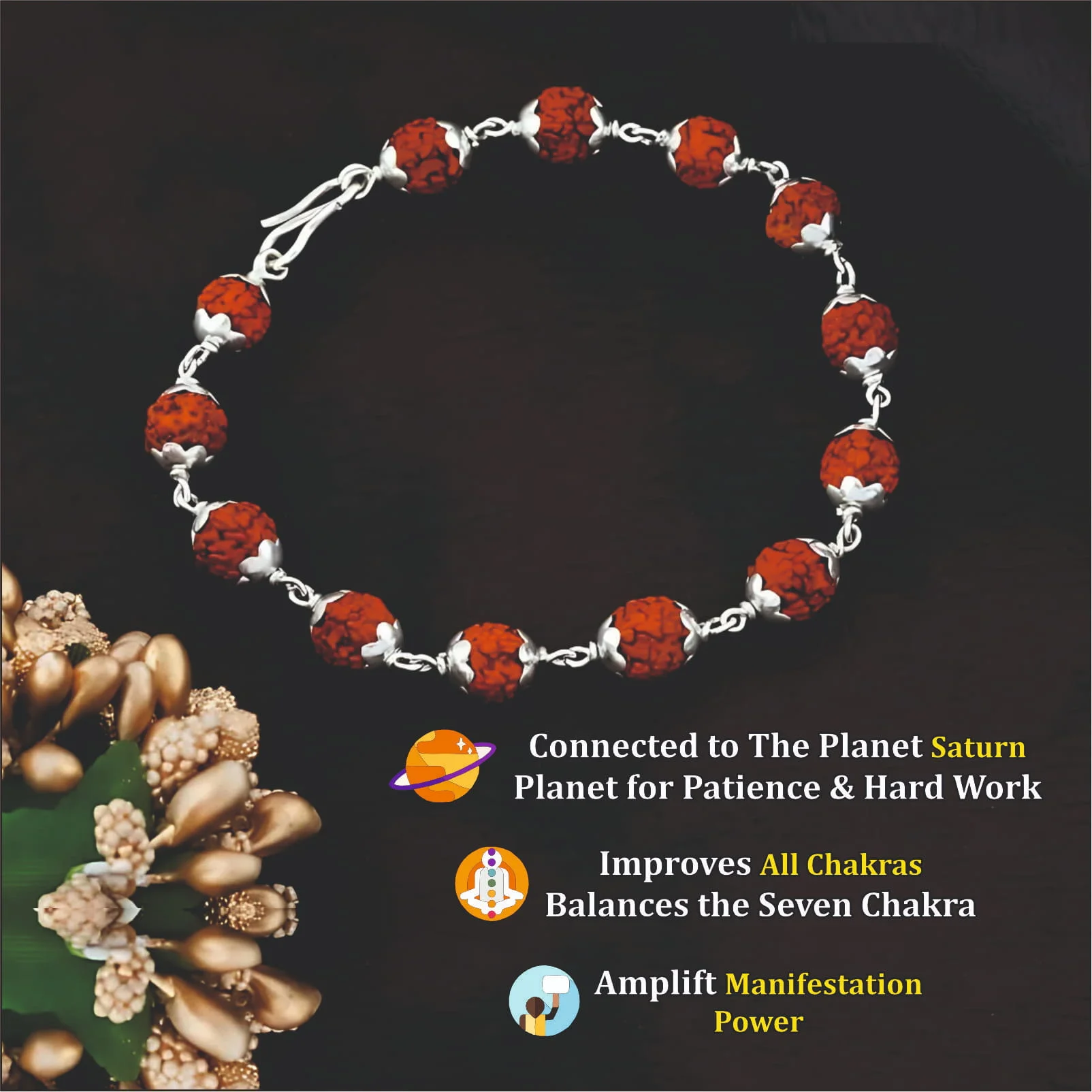 Rudraksha Silver Bracelet 8 MM