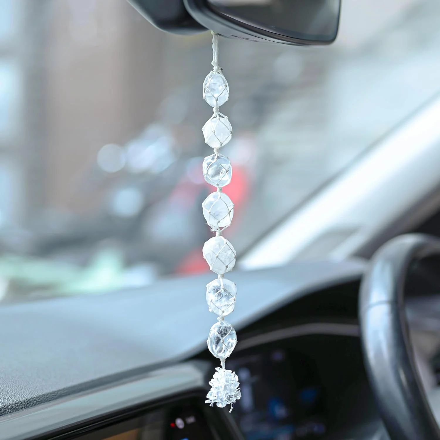 CLEAR QUARTZ TUMBLE CAR  HANGING 