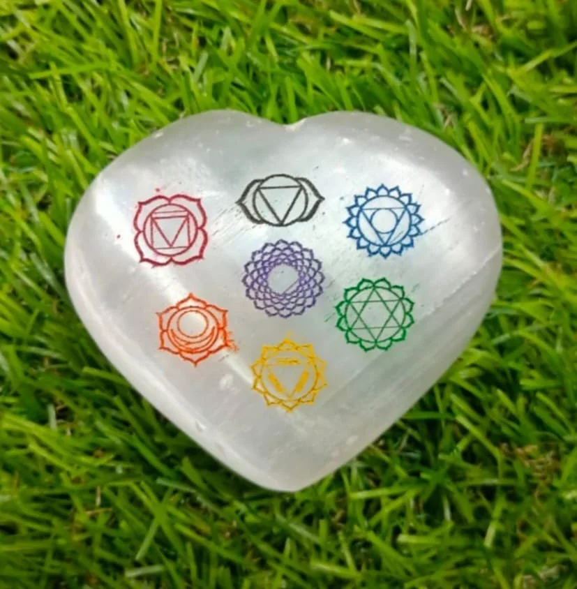 NATURAL WHITE SELENITE 7 CHAKRA HEART