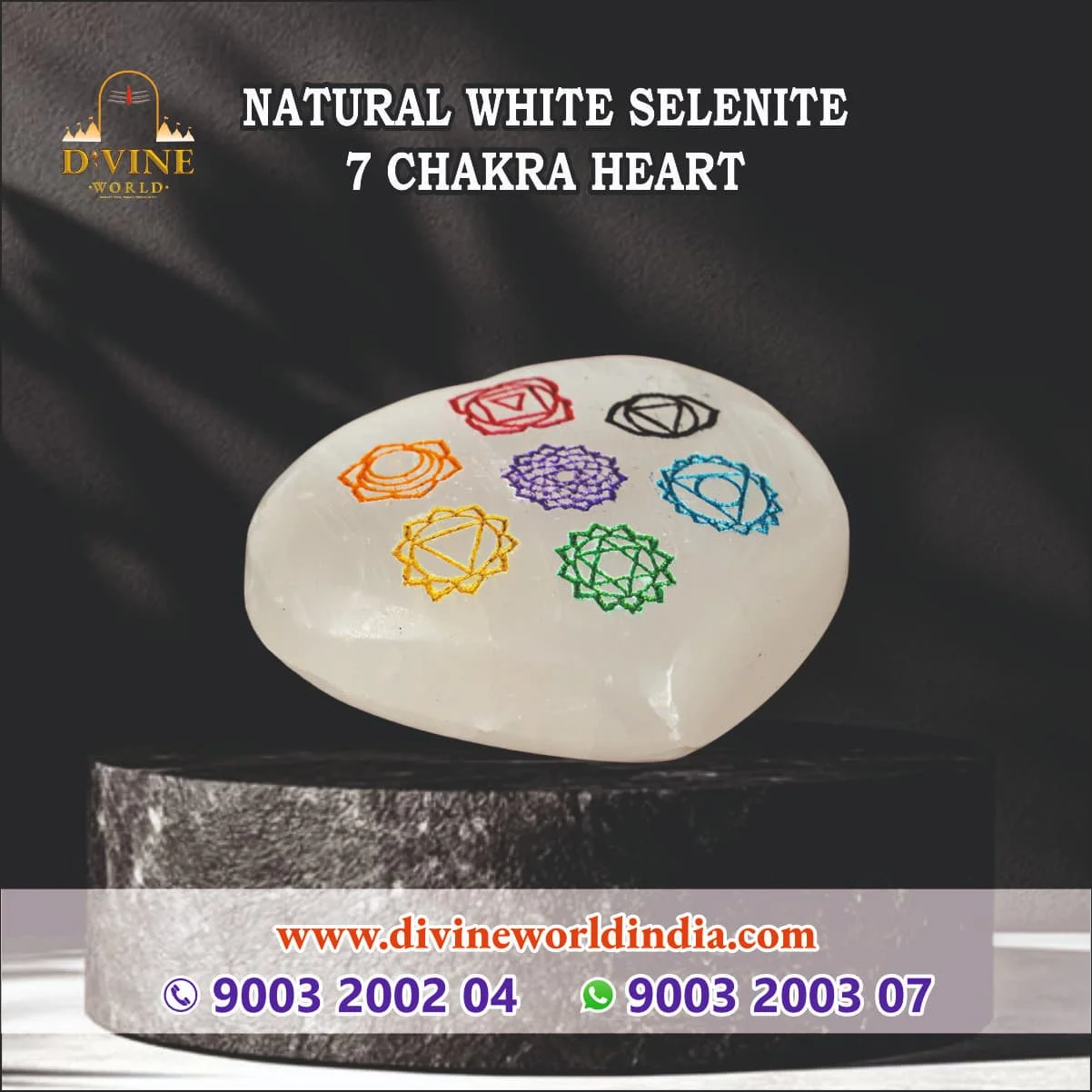 NATURAL WHITE SELENITE 7 CHAKRA HEART
