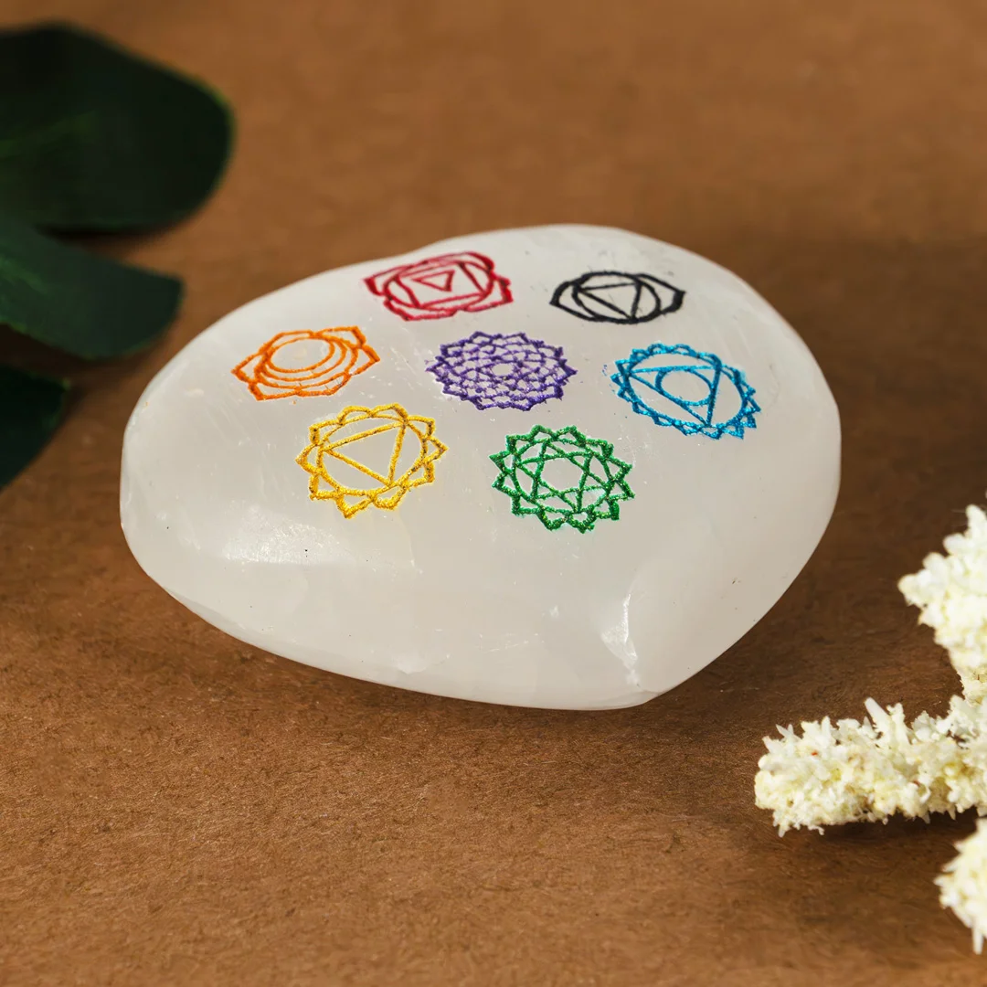 NATURAL WHITE SELENITE 7 CHAKRA HEART
